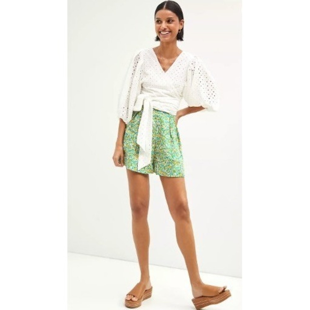 Anthropologie Faithfull The Brand Floral Linen Shorts Womens Size 2 Green EUC